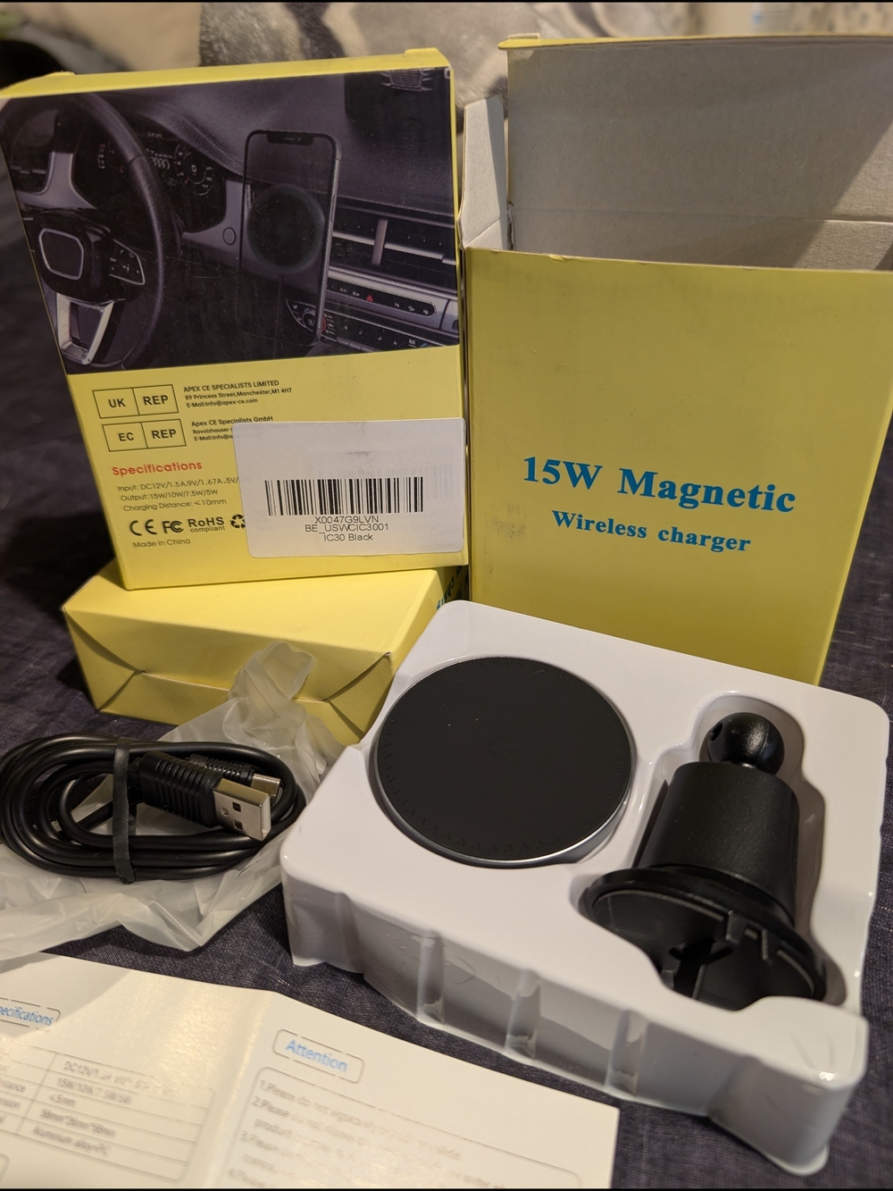 15W Magnetic Wireless Car Charger - Black